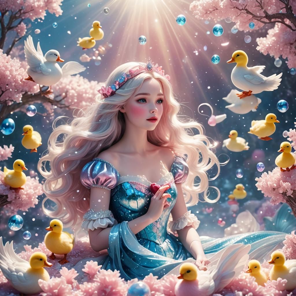 Snow White Space Mermaid with Ducks and Sparkles