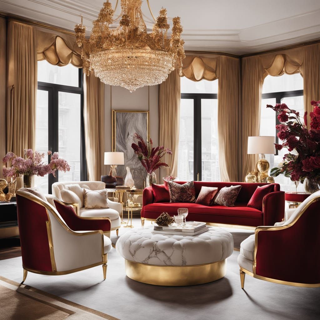 Elegant Ivory White Reading Salon with Velvet and Marble Acc...