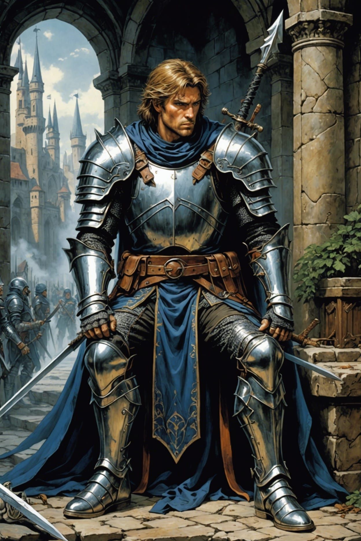 Wounded Knight in Dungeon: A Fantasypunk Scene