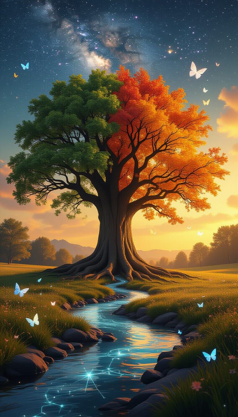 Breathtaking Ancient Tree of Seasons and Stardust