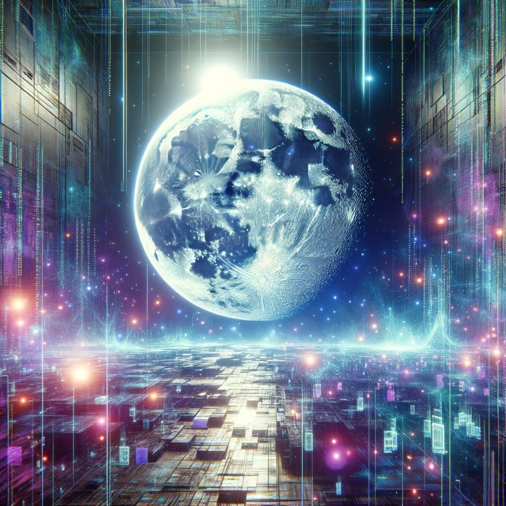 Neon Moon in Glitching Cyberspace