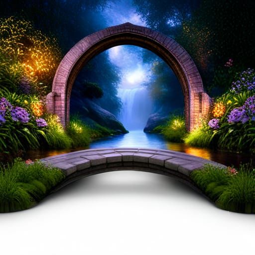 Opalescent Stone Bridge Over Iridescent River