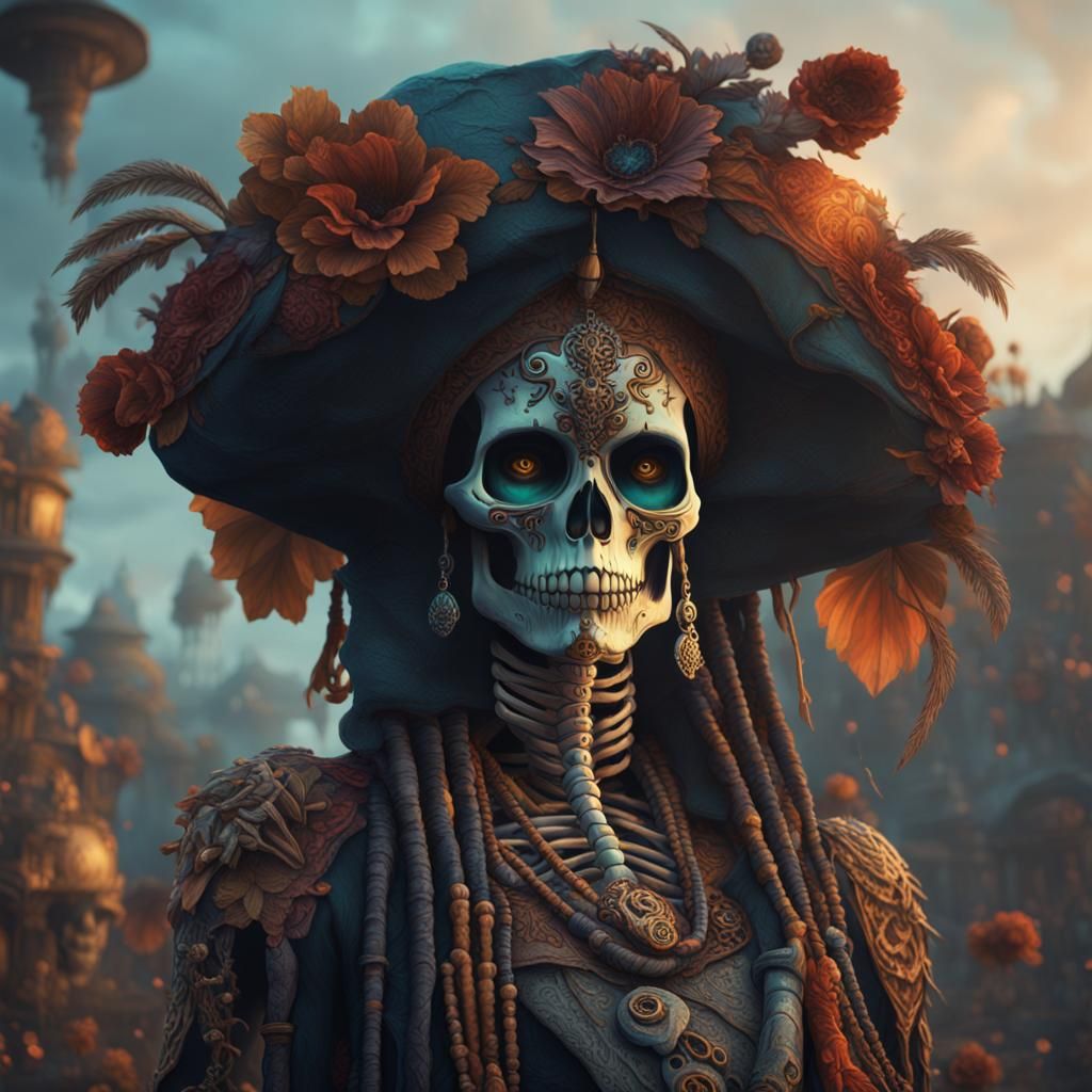 Voodoo Skeleton Woman: Detailed Matte Painting