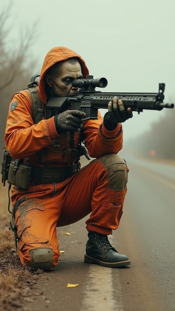 Cyberpunk Psycho Humanoid on the Road in Tarmac Skin