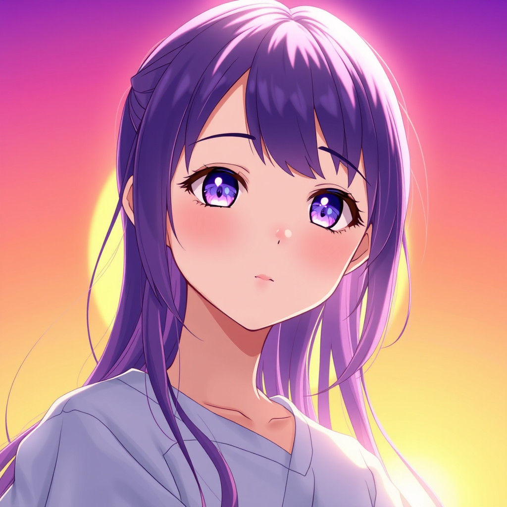 Anime Girl in Sunlight with Purple Hair