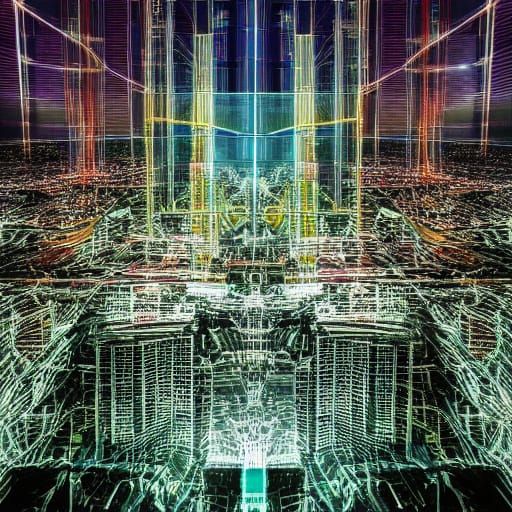 Archon Surveys a Neon City in Surreal Oil Painting