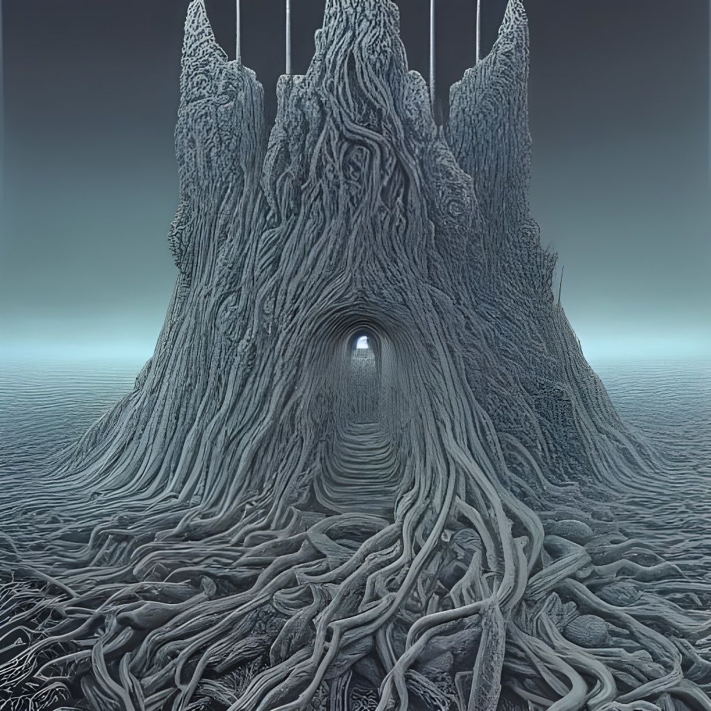 Eerie Town Ablaze: Dark Fantasy Art