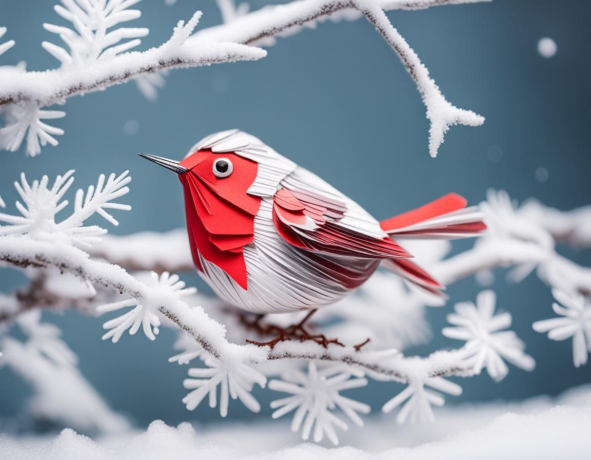 Festive Papercraft Robin Christmas Card in Snow