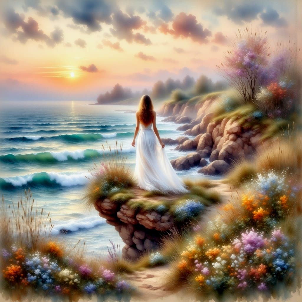 Ocean View in Watercolor Style