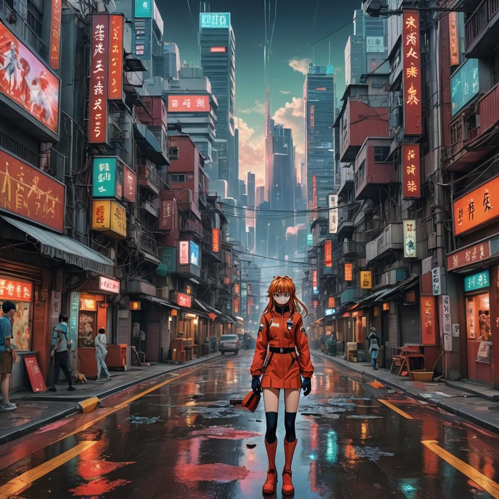 Asuka Langley Soryu from Neon Genesis Evangelion in a 3D, 8K...