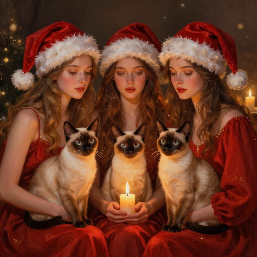 Ethereal Women with Cats and Candles in Digital Painting Sty...