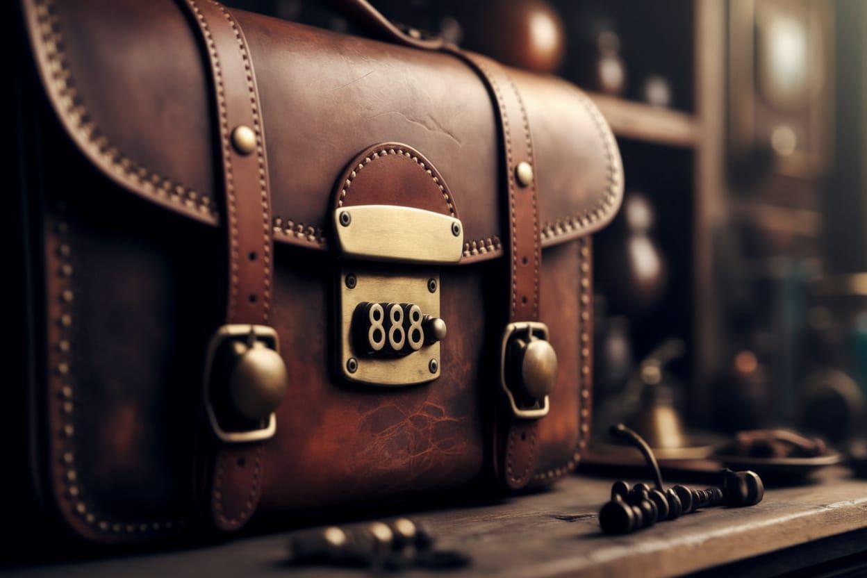 Vintage Leather Attache Briefcase with Antique Lock