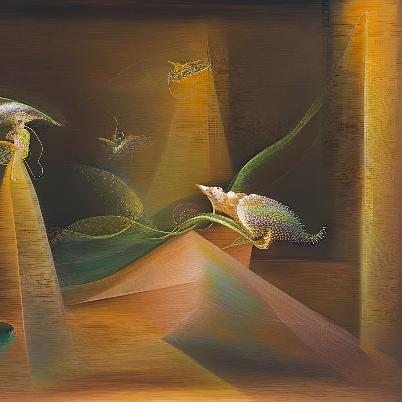 Cats Playing on Antique Furniture with Dreamlike Lighting