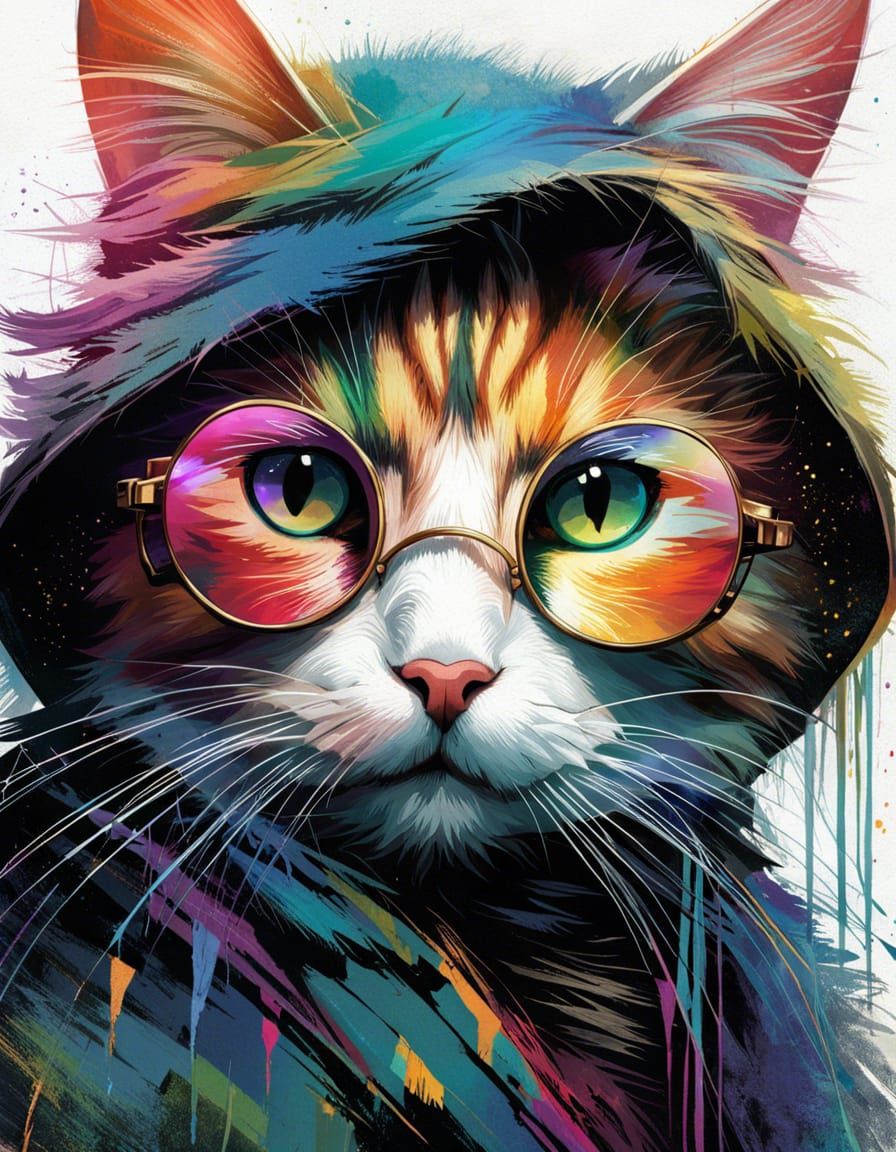 Anime Cat in Rainbow Sunglasses Portrait