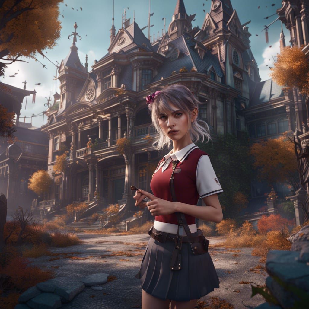 Detailed Matte Painting of a Highschool Girl