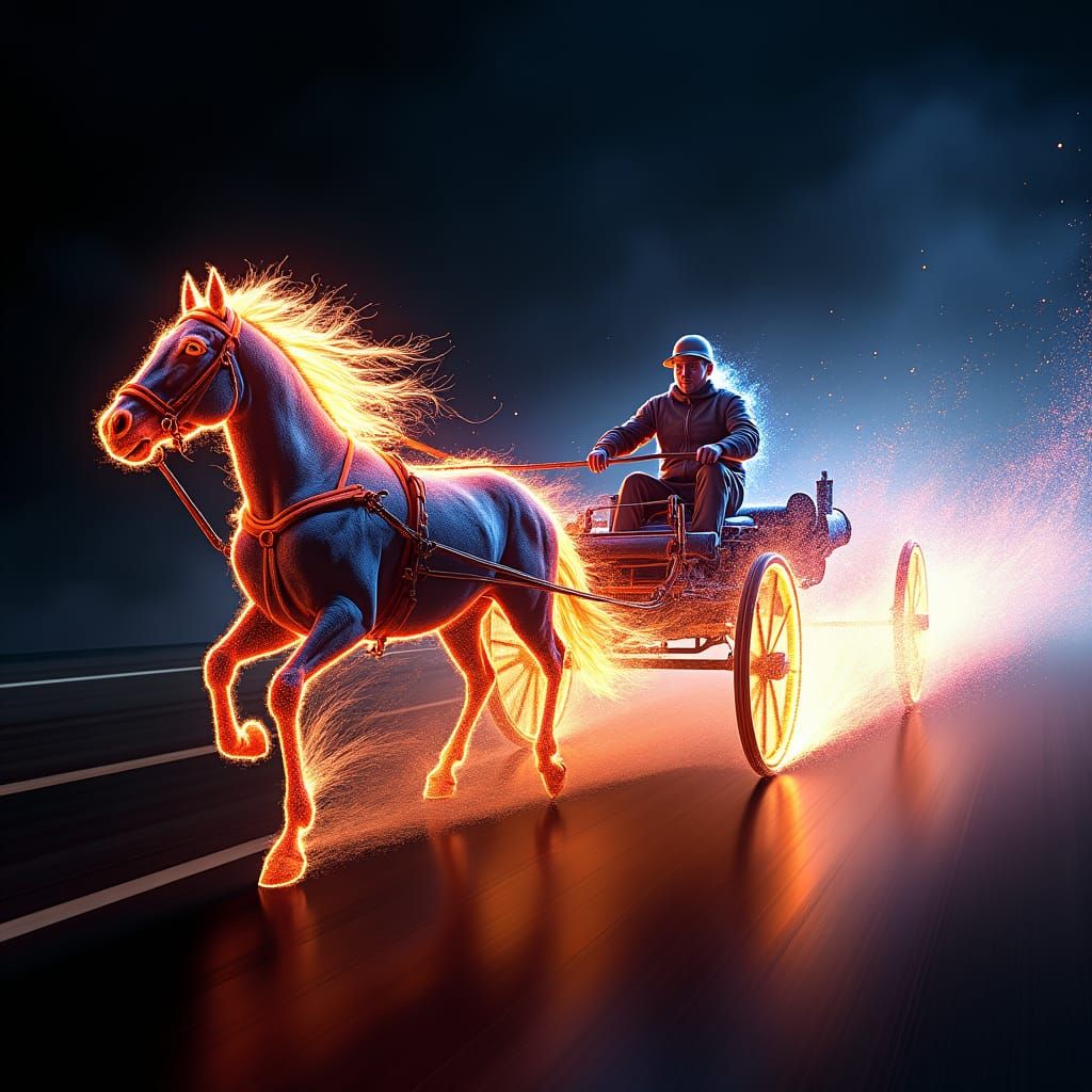 Speeding Horse and Cart in Stroboscopic Style