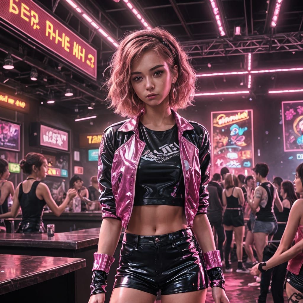 Manga Girl in Neon Latex at Concert