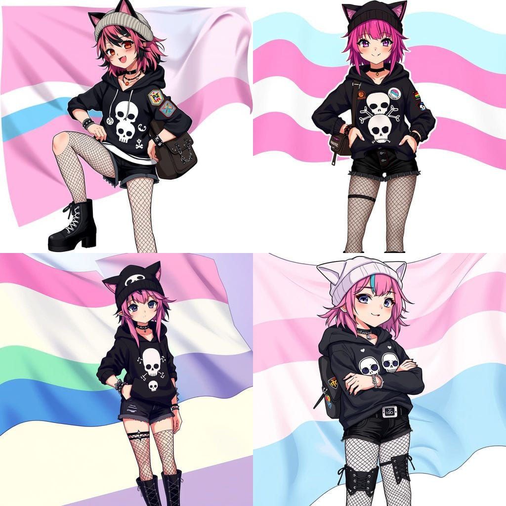 Confident Trans Girl with Emo Aesthetic in Anime Style