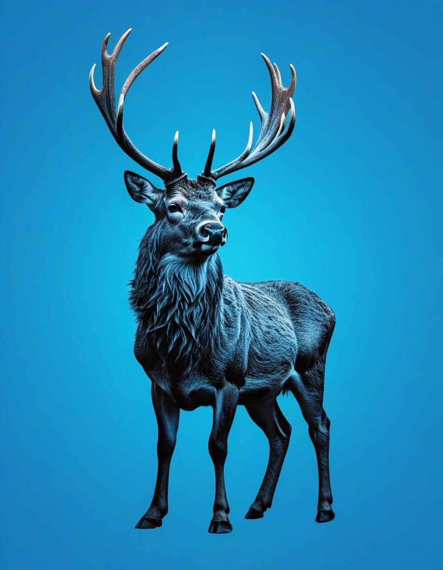 Ethereal Smokey Stag on Blue Background