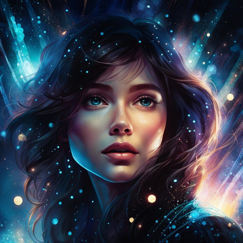 Bioluminescent Actress on Stage: Precisionist Concept Art