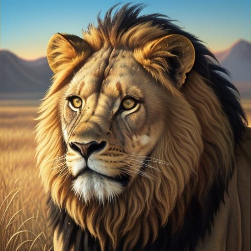 Regal Lion in Golden Savannah