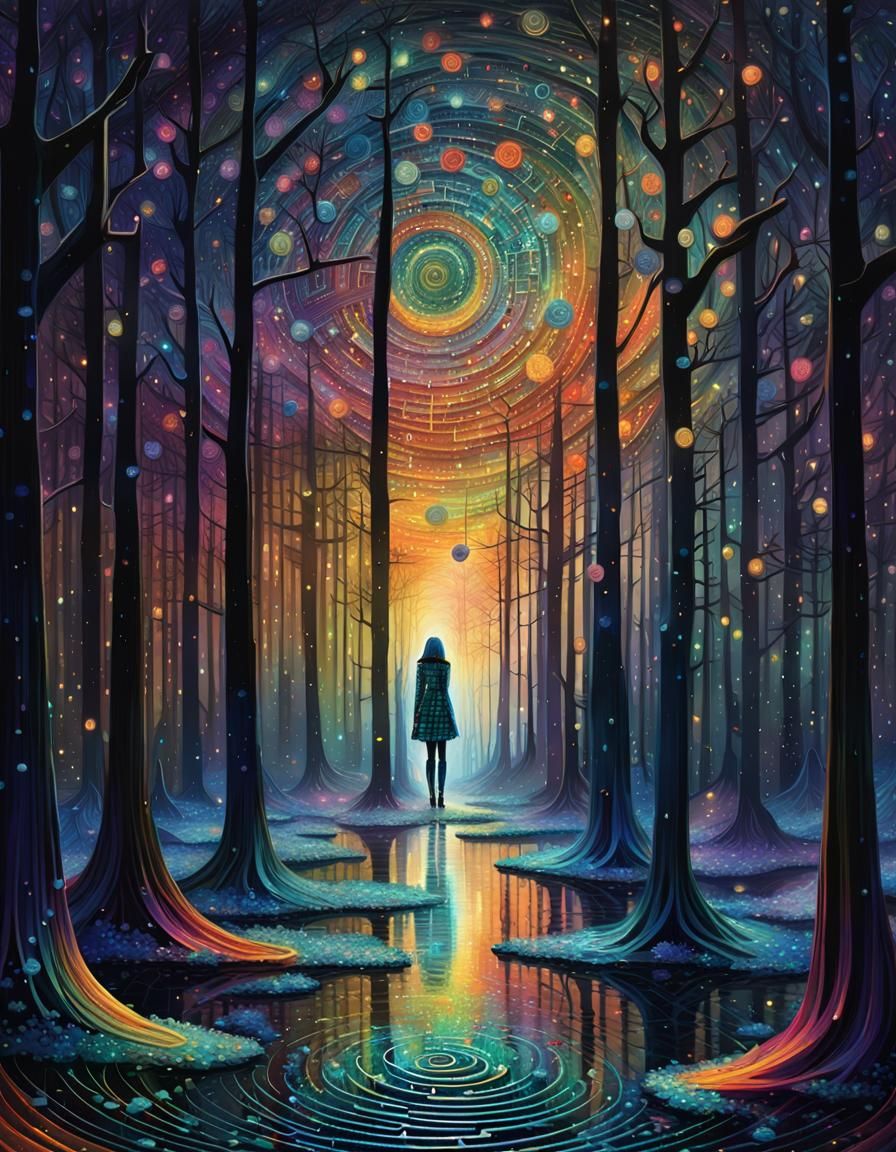 Bioluminescent Forest Doll in Geometric Futurism Style