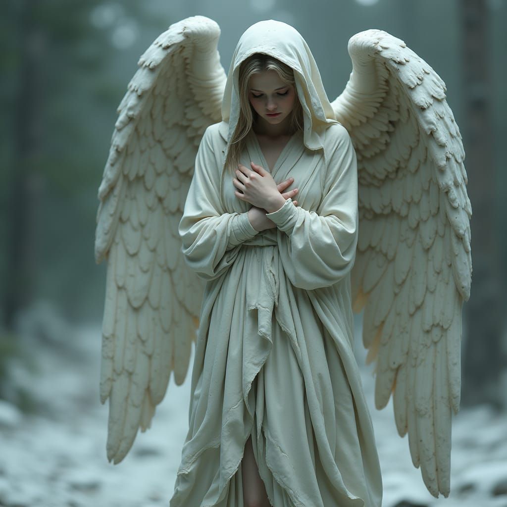 Sorrowful Angel Marble Statue in Dystopian Style