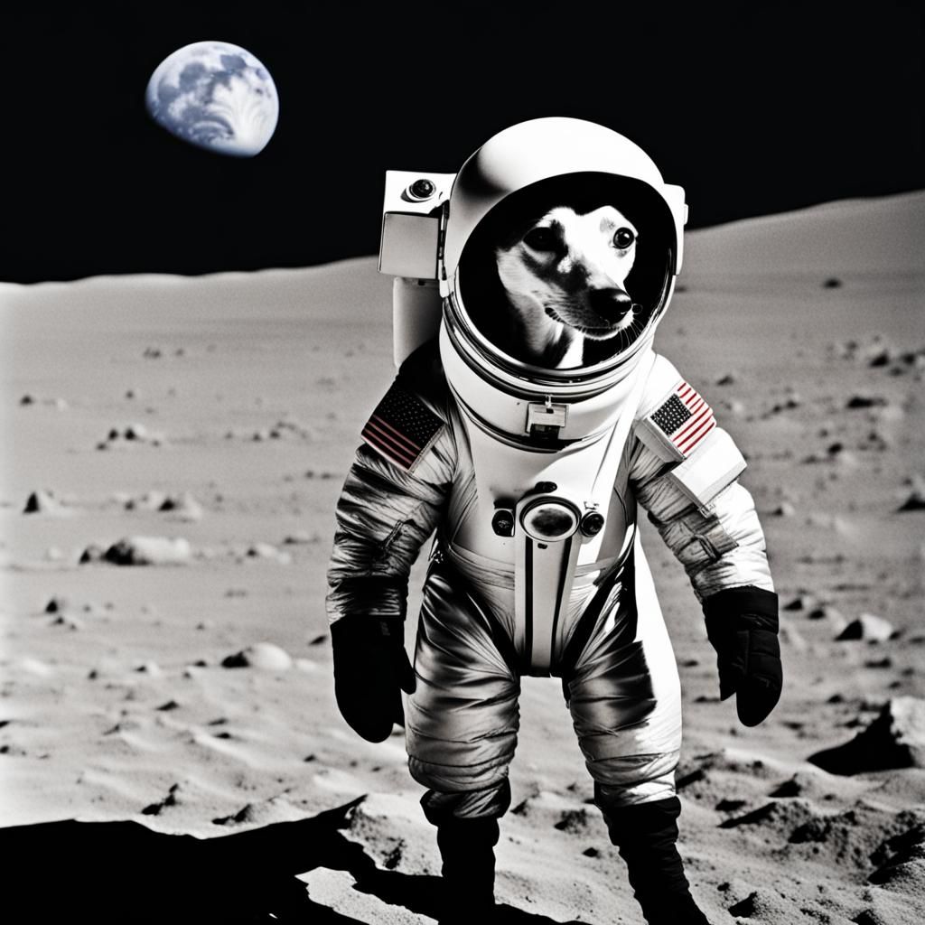 Whippet Dog in Spacesuit on the Moon
