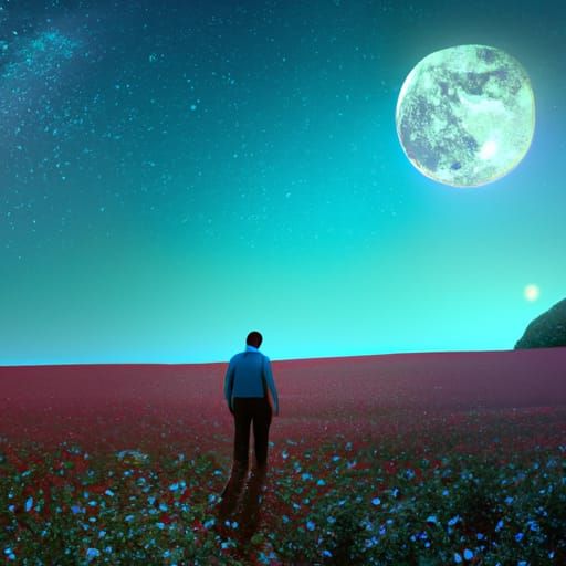 Lonely Man Under Starry Night Sky as Ethereal Fantasy
