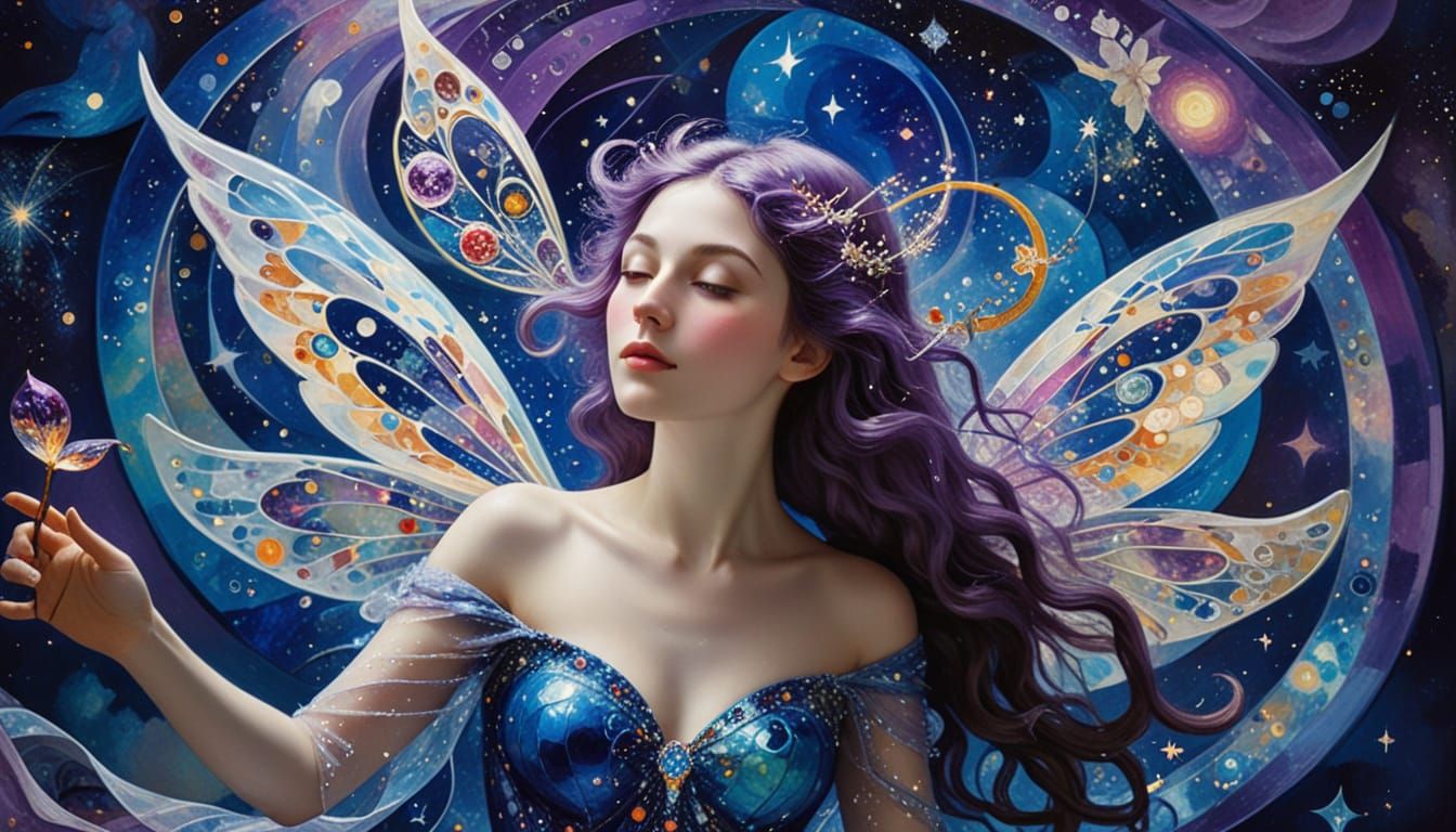 Ethereal Fairy Portrait in Chagall-Delaunay Style