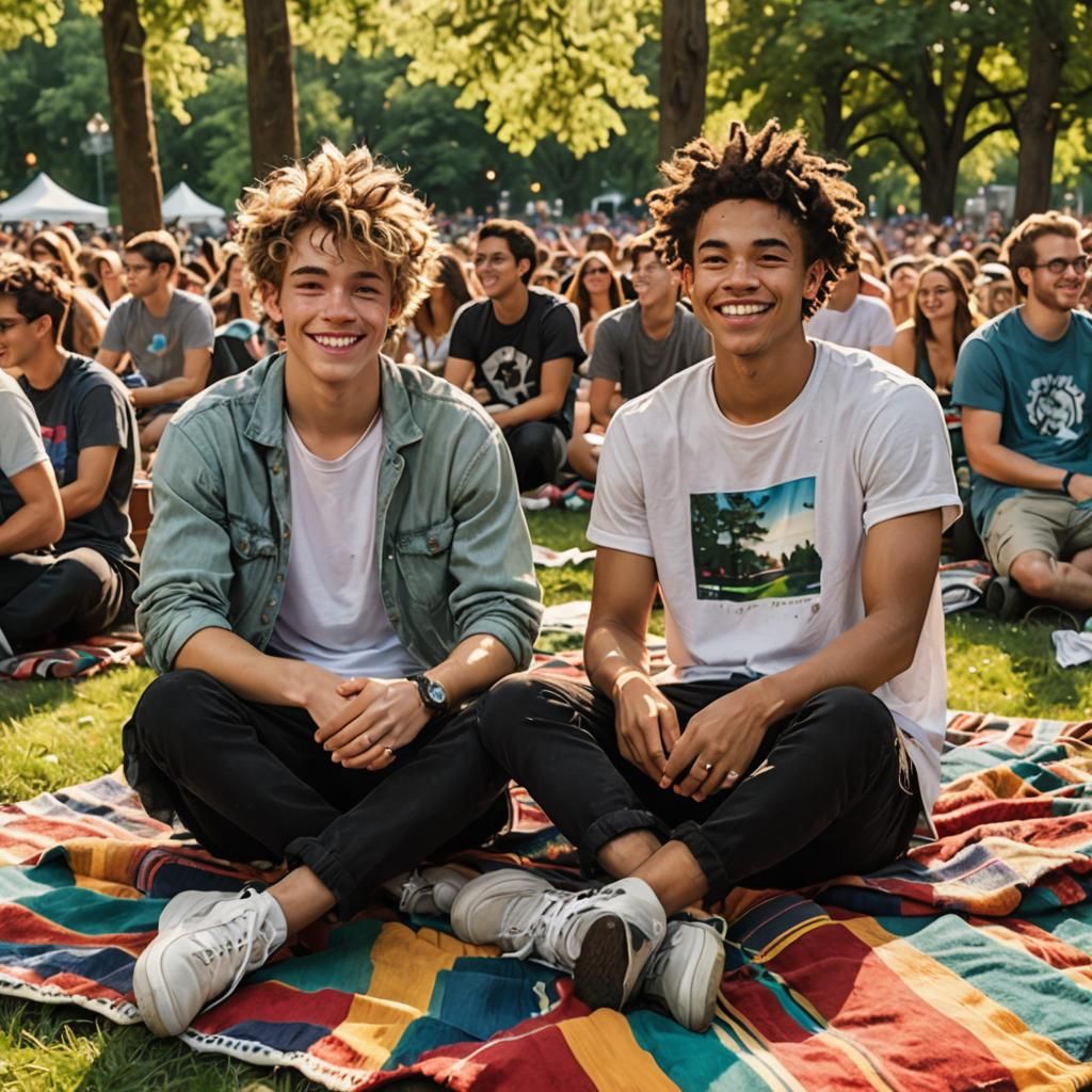 Teenage Boys Enjoying Summer Music Festival as 3D Art
