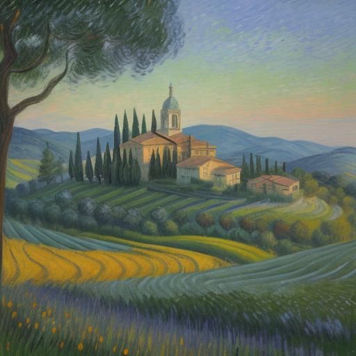 Tuscan Church in Neo-Impressionist Expressionist Style