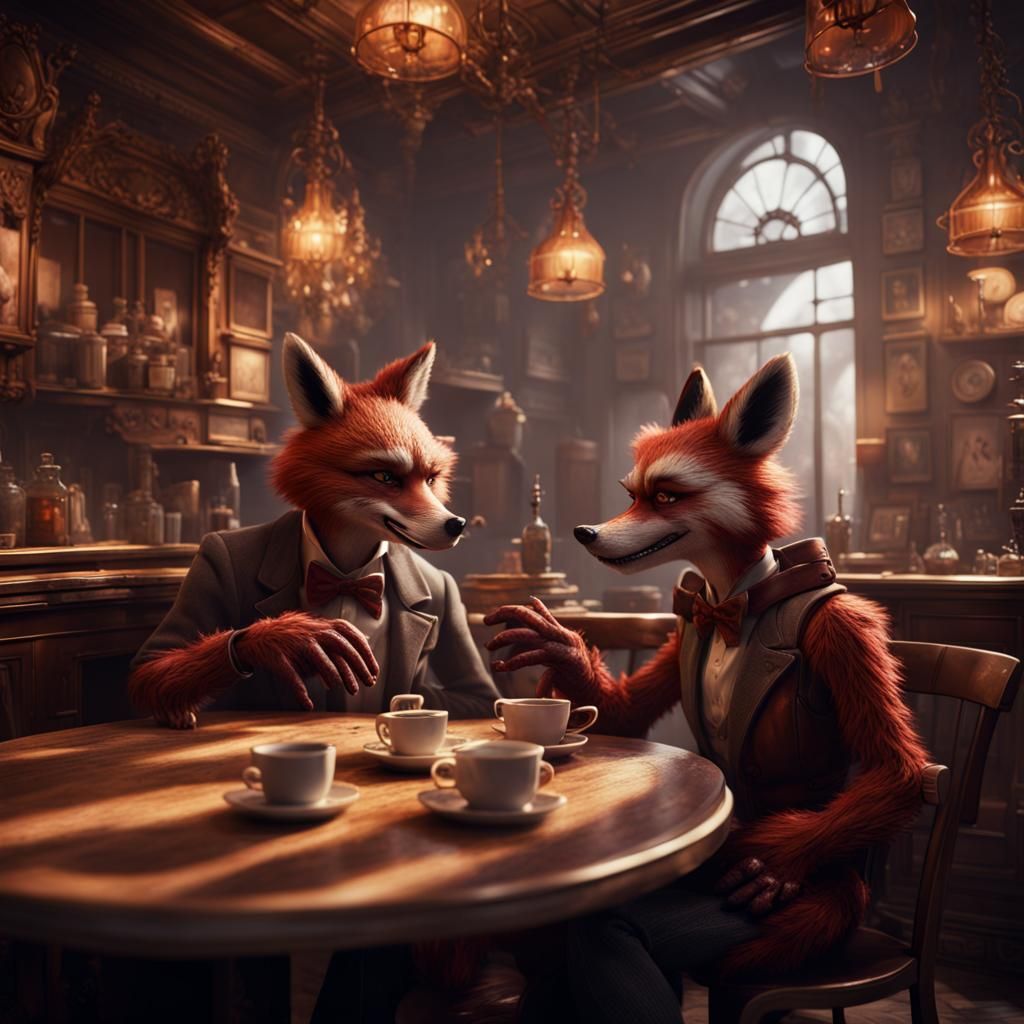 Freddy and Foxy in Cafeteria: Detailed Matte Painting
