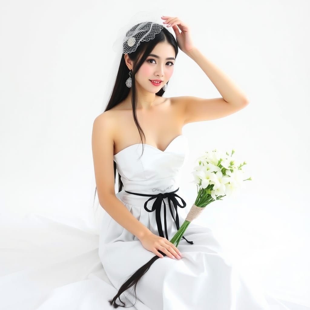 Chinese Woman with Veil and Flowers