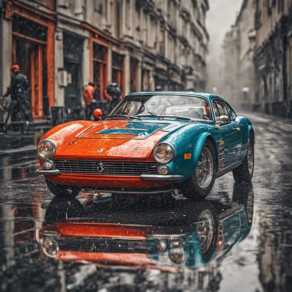Hyperrealistic Photo of Colorful Ferrari and VW Cars