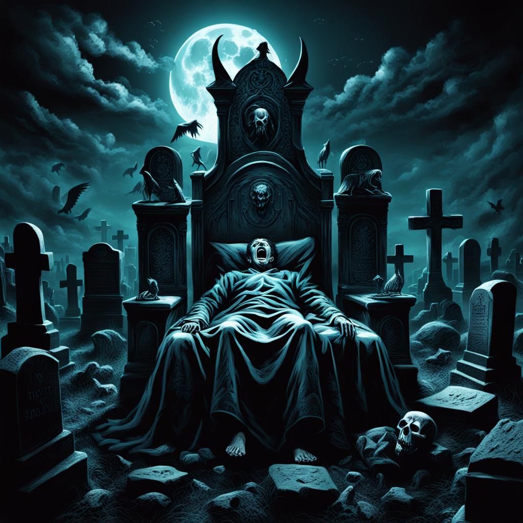 Nightmarish Sleep Paralysis Demon on Graveyard Throne