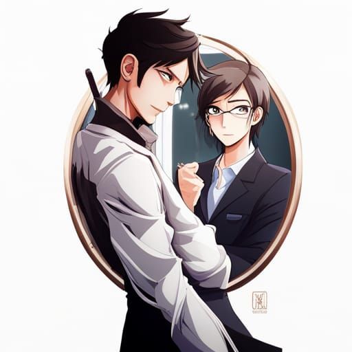 Smiling Grim Reaper in Anime Style Office