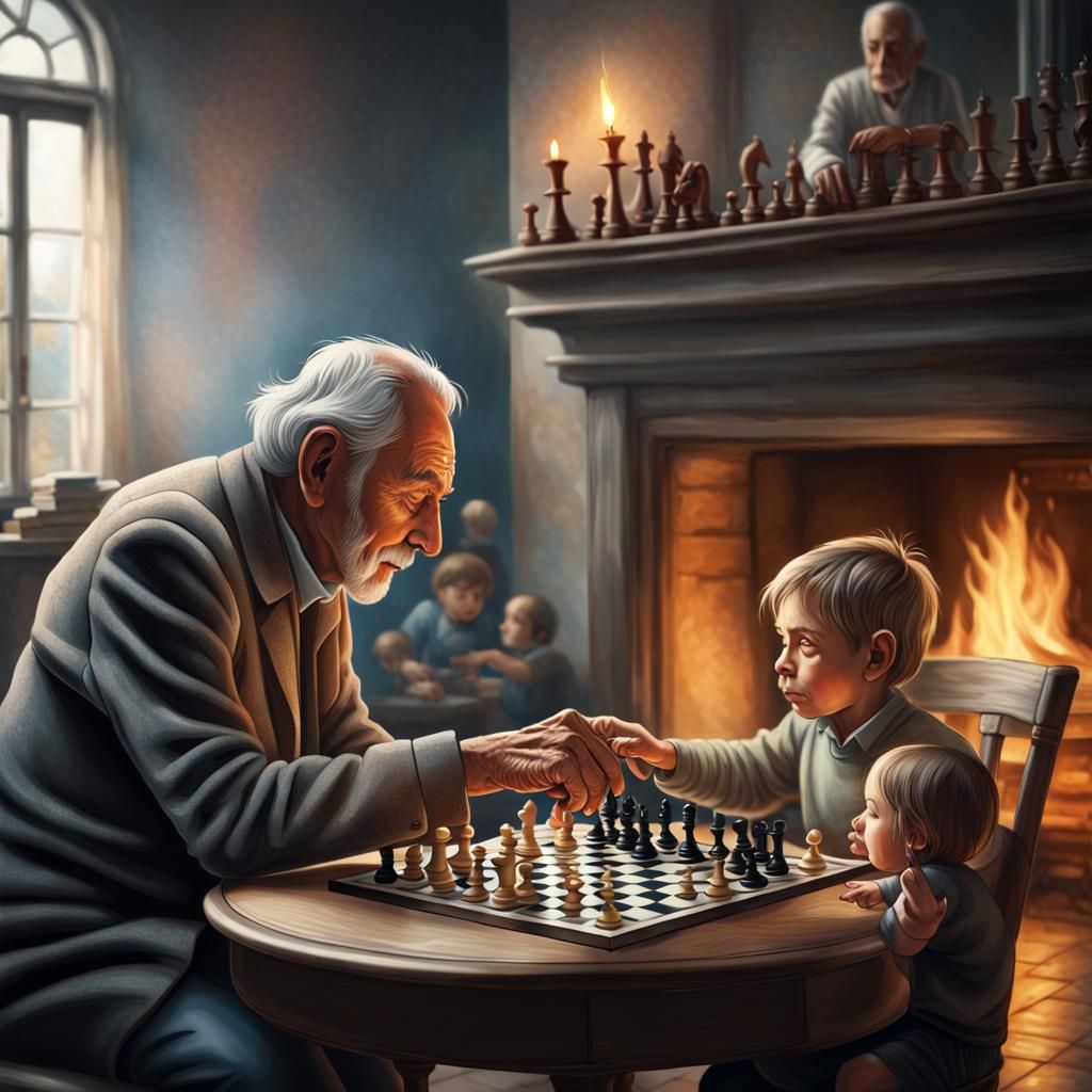 Hyperrealistic Chess Game by Fireplace