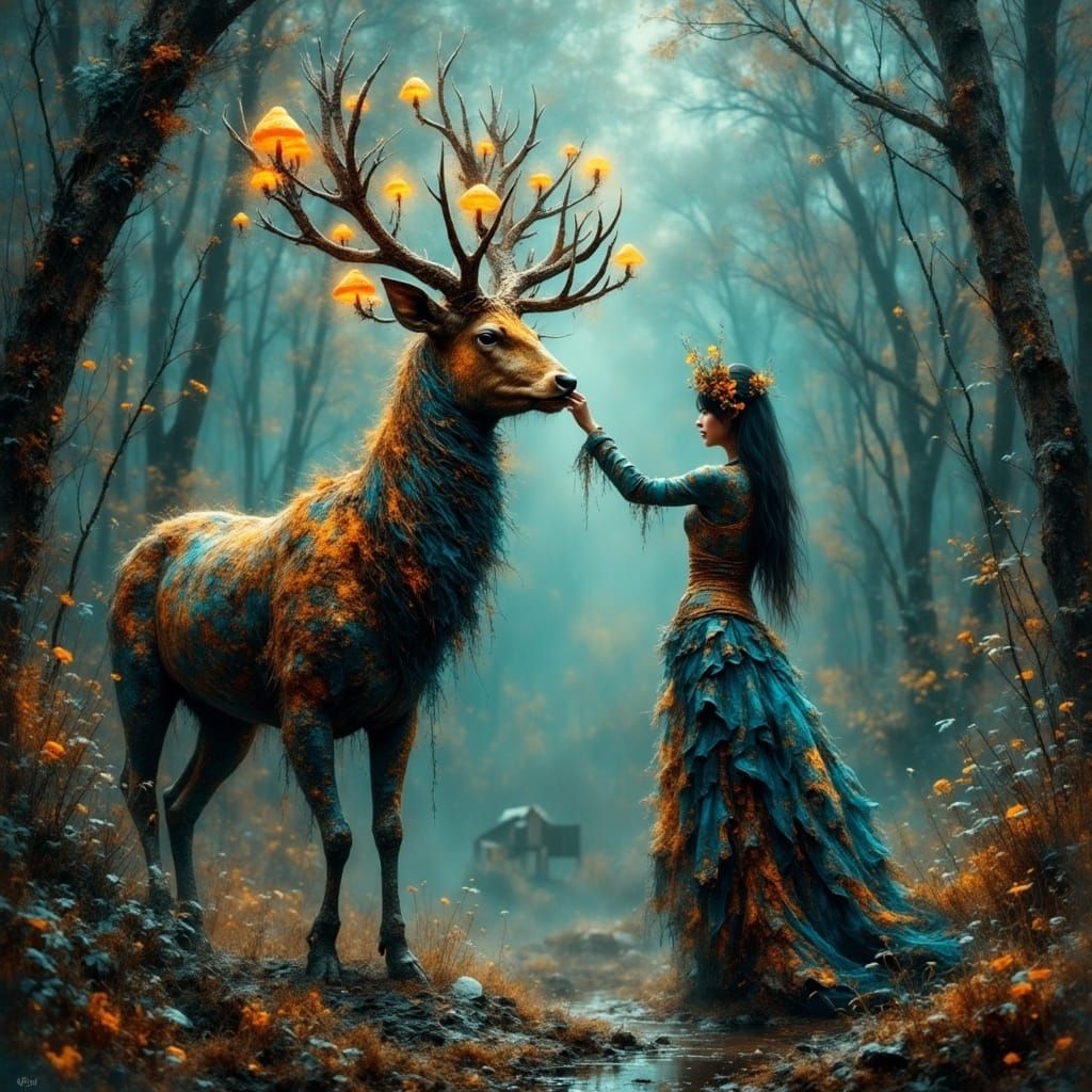 Trashpunk Explorer and Mystical Deer in Scrapyard