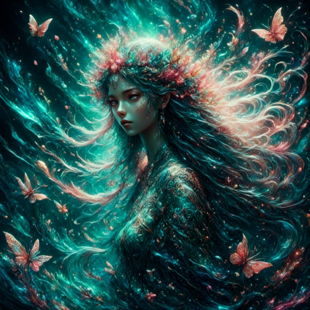 Mermaid Traveler in Holographic Cosmic Illustration