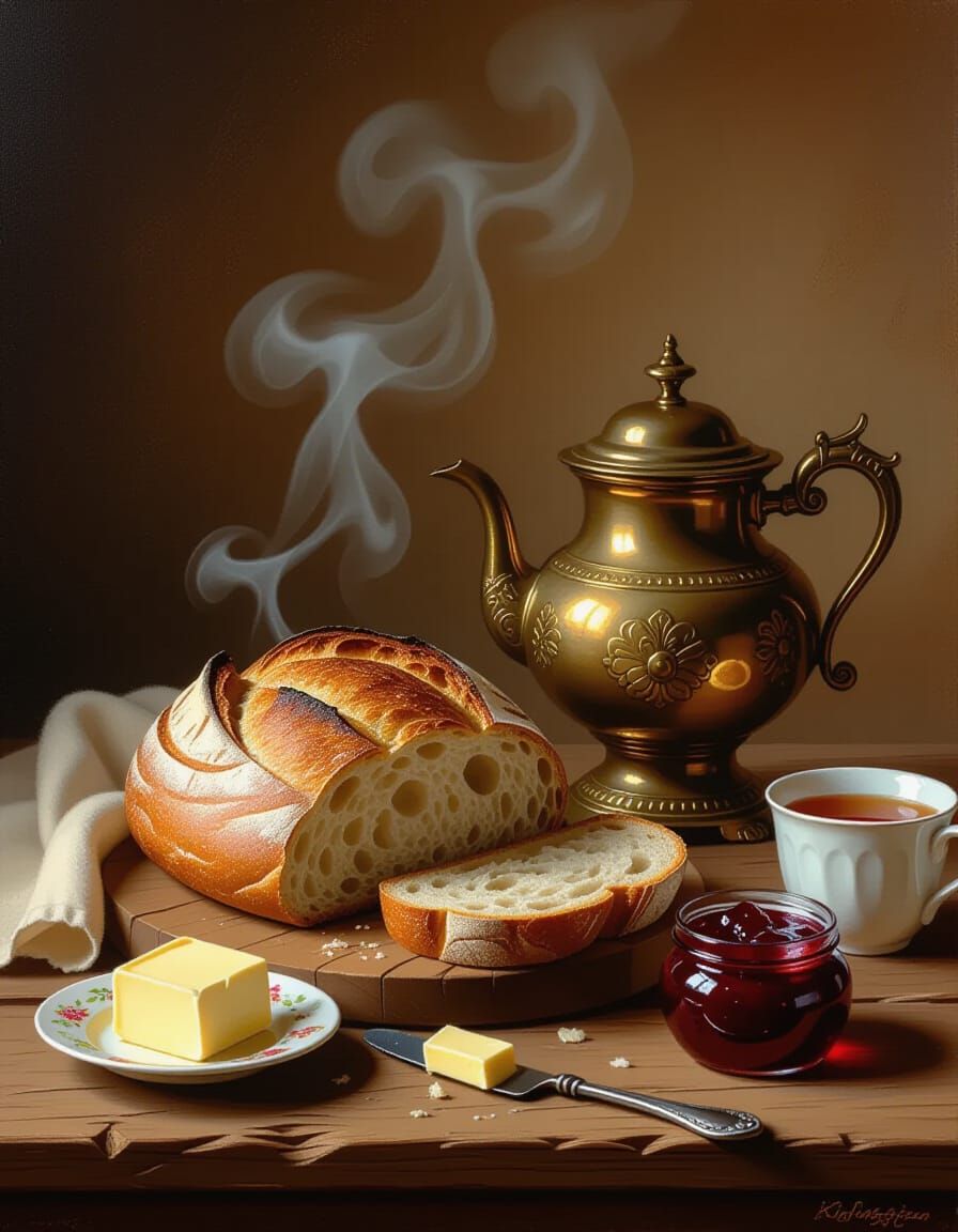 Steaming Village Bread with Jam and Samovar