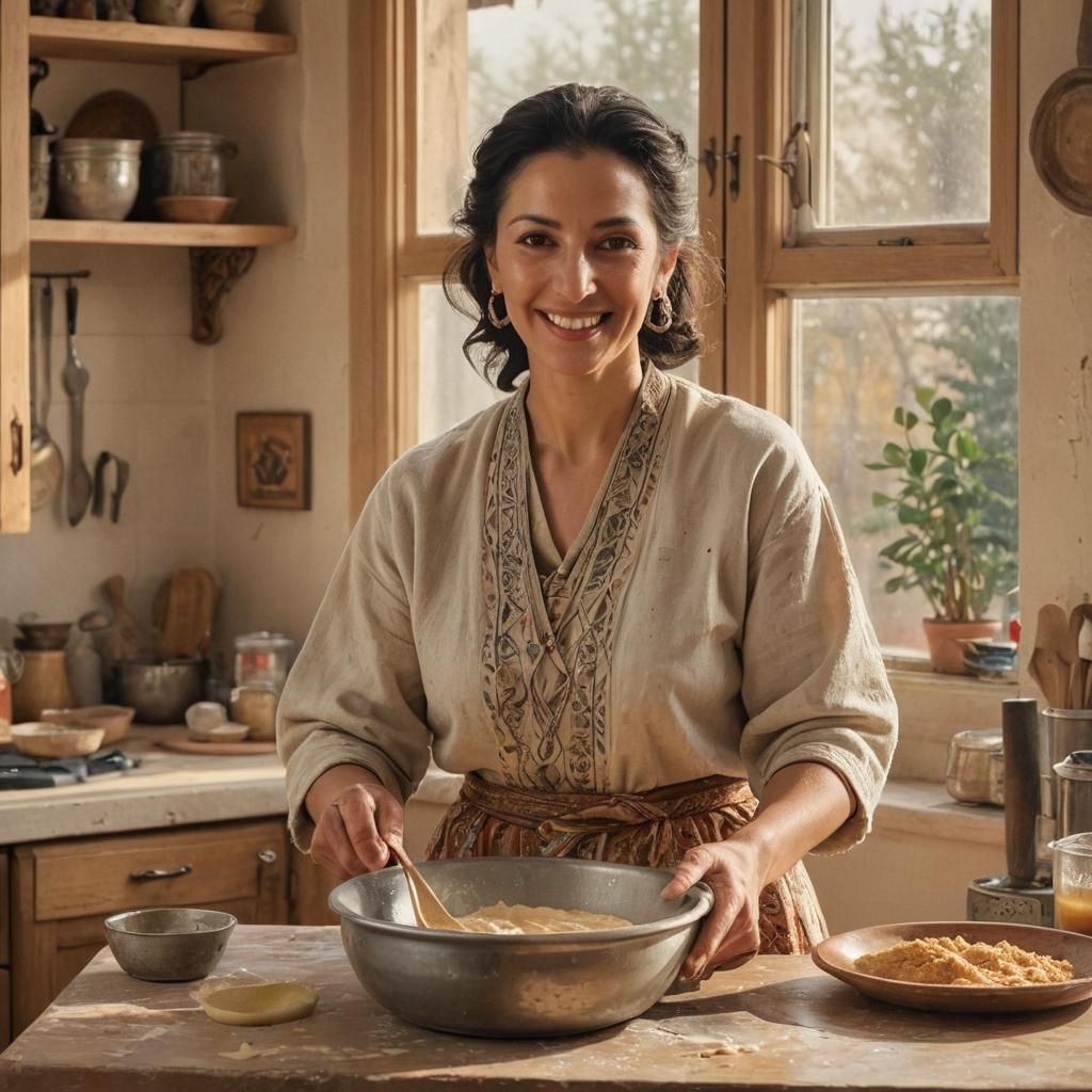 Moroccan Mother and Canadian Barber in Folk Art
