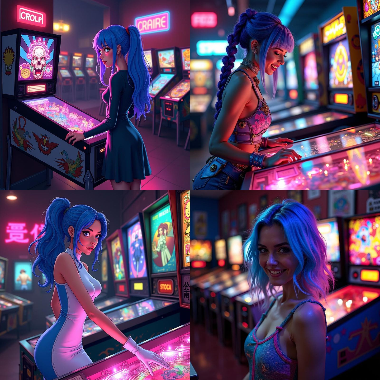 Retro Arcade Scene with Pinball and Pixel Art