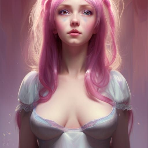 Elf Portrait with Pink Hair in Forest, Detailed Digital Art