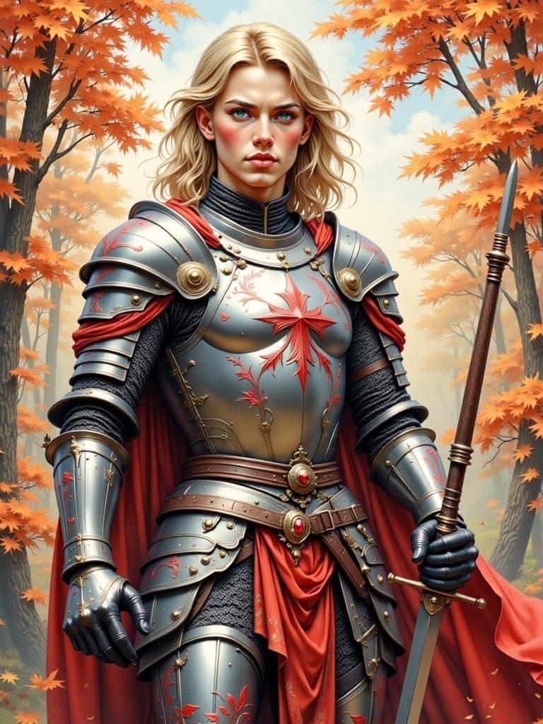 Elegant Knight in Autumn Wonderland
