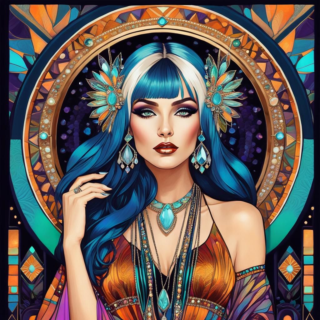 Bohemian Woman with Art Deco Elements