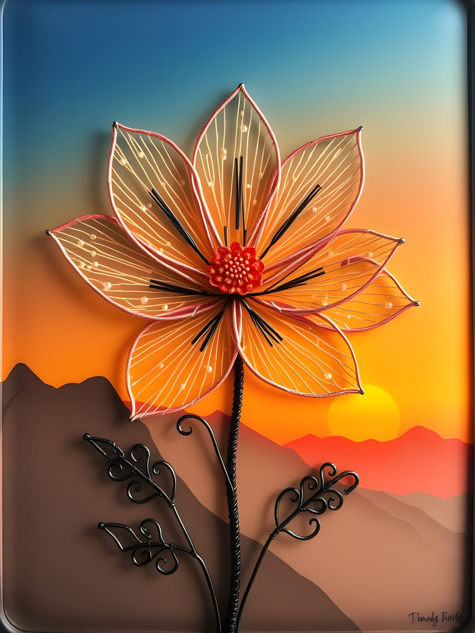 Resin Wire Art Flower at Mountain Sunrise
