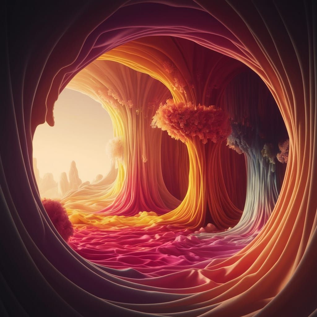 Ethereal Fabric Landscape Under Golden Glow