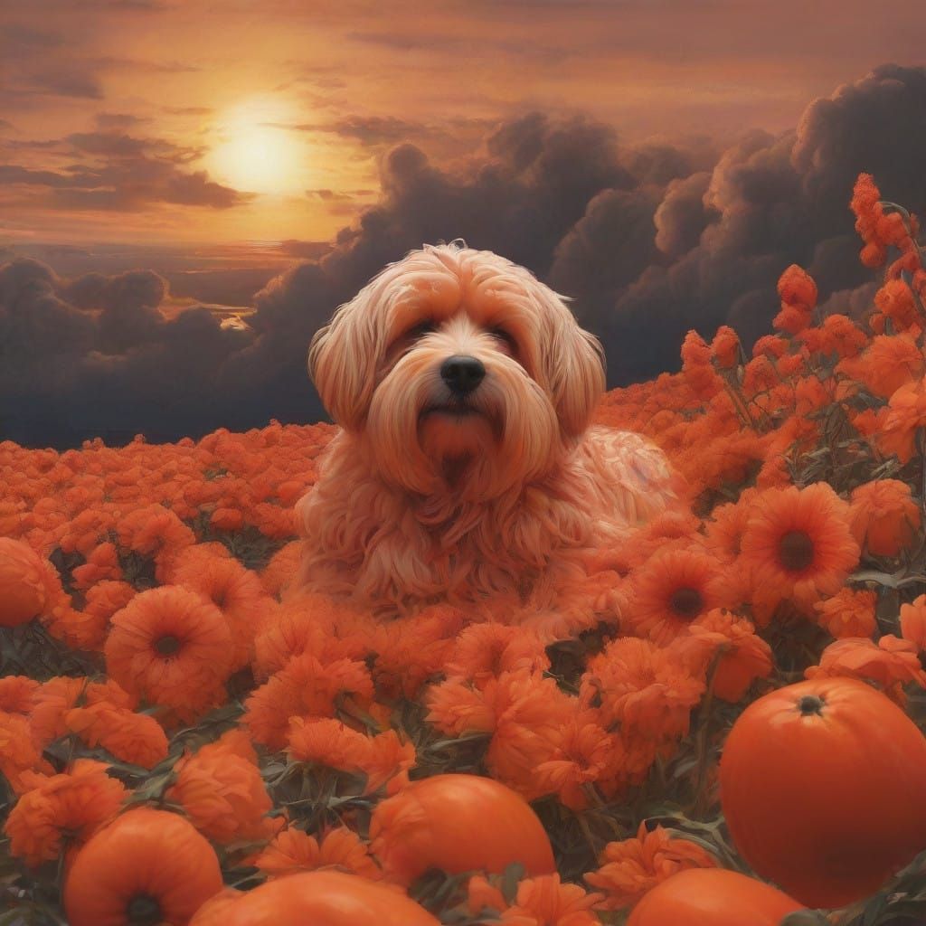 Vibrant Orange Dog in Tropical Paradise