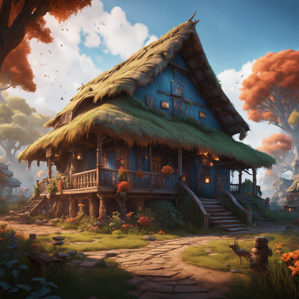 Indian Village House in Farmland: Digital Matte Painting